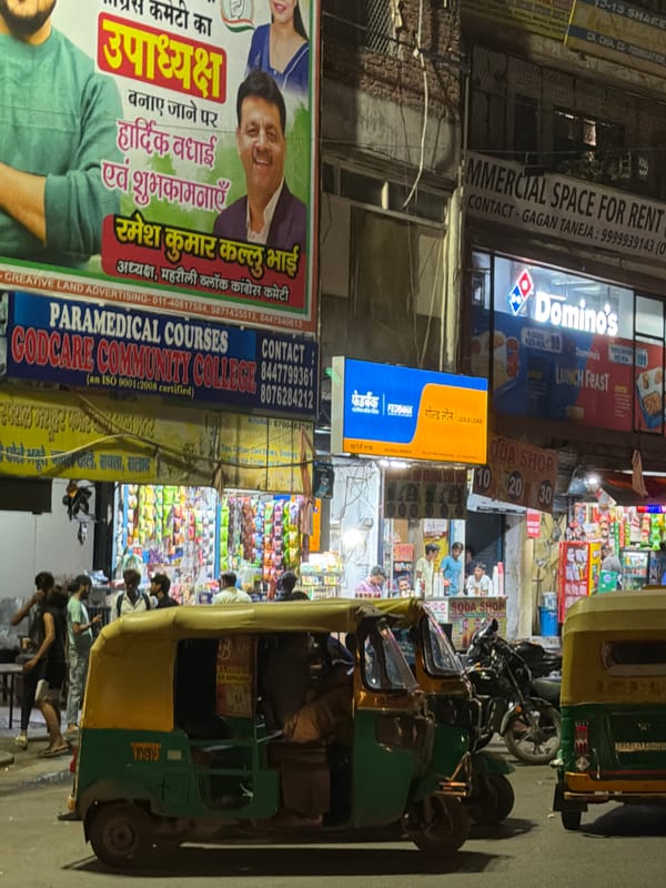 Evening street life documented across multiple Delhi locations