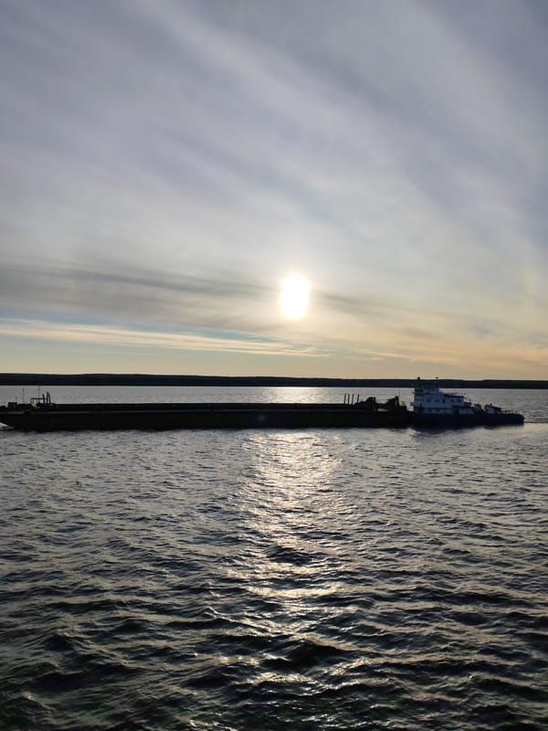 Tugboat barge spotted on waters in Shchetinskoe, Russia