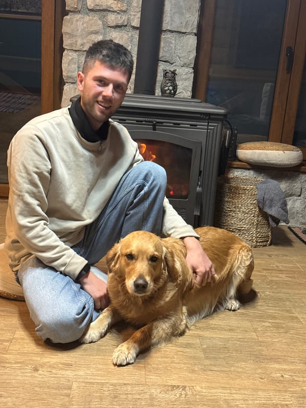 Evening scenes capture indoor pet moment, outdoor campfire in Montenegro
