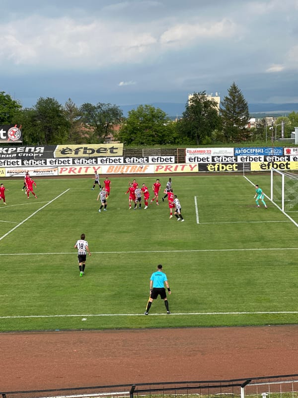 Soccer match underway in Gorna Oryahovitsa, Bulgaria Saturday afternoon
