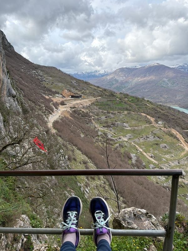 Tourist documents scenic Albanian mountain views around Kruja region
