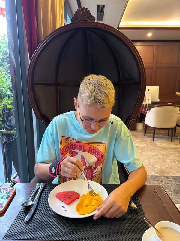 Lunch at a stylish Huế dining spot with tropical fruit spread