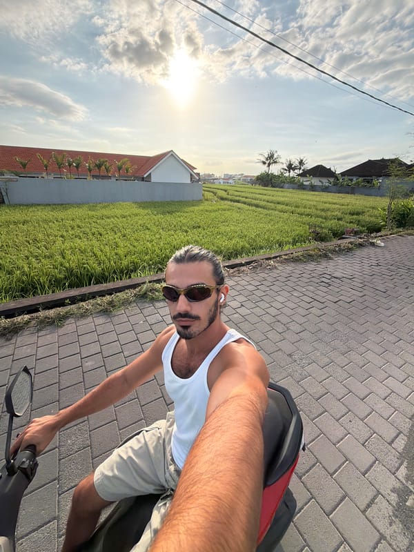 Motorcyclist records himself riding through rural North Kuta, Indonesia