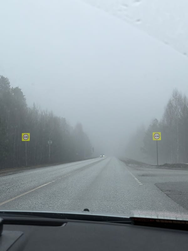 Motorist drives through heavy fog, wet conditions near Chaikovsky