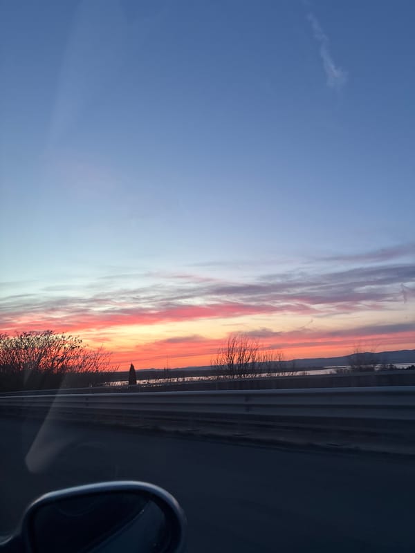 Motorist captures colorful sunset over Burgas, Bulgaria