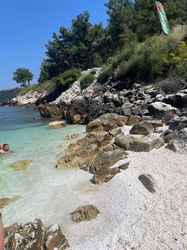 Lazy afternoon at Thassos's rocky, turquoise Golden Beach