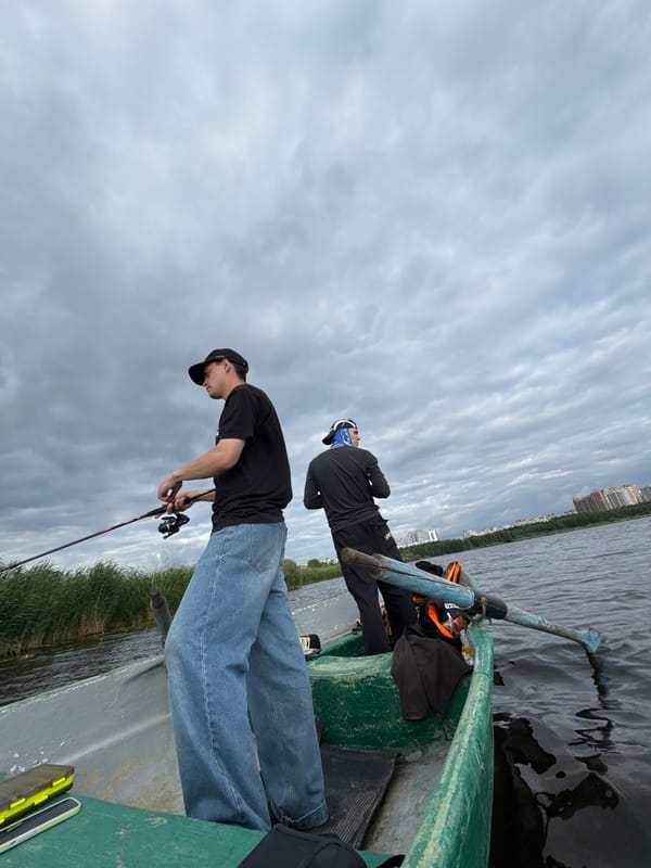 Fishing on the Neva with Lakhta Center in the background