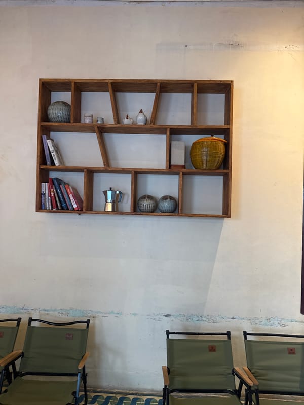 Street, shelf, and café details from a Nha Trang morning