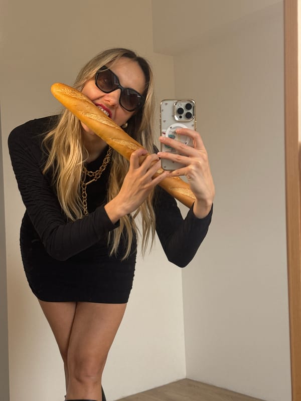 Woman takes baguette selfies in Carnikava mirror session