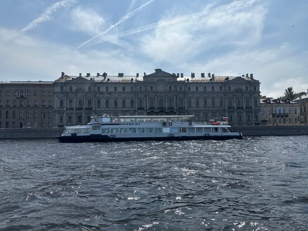 Riverboat spotted near Winter Palace in St. Petersburg