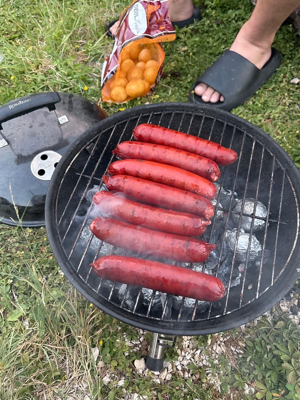 Sausages on a charcoal grill in Grahovo, Montenegro