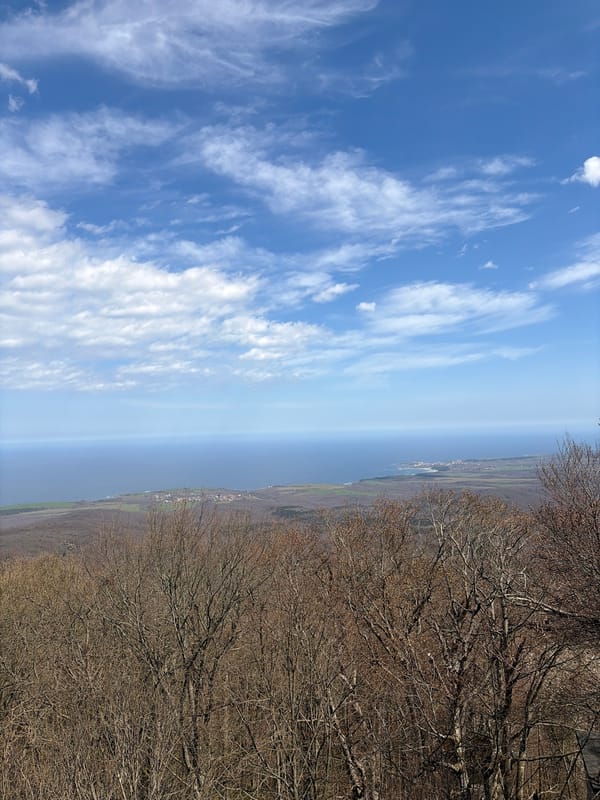 Coastal landscape photographed from hilltop near Brodilovo, Bulgaria