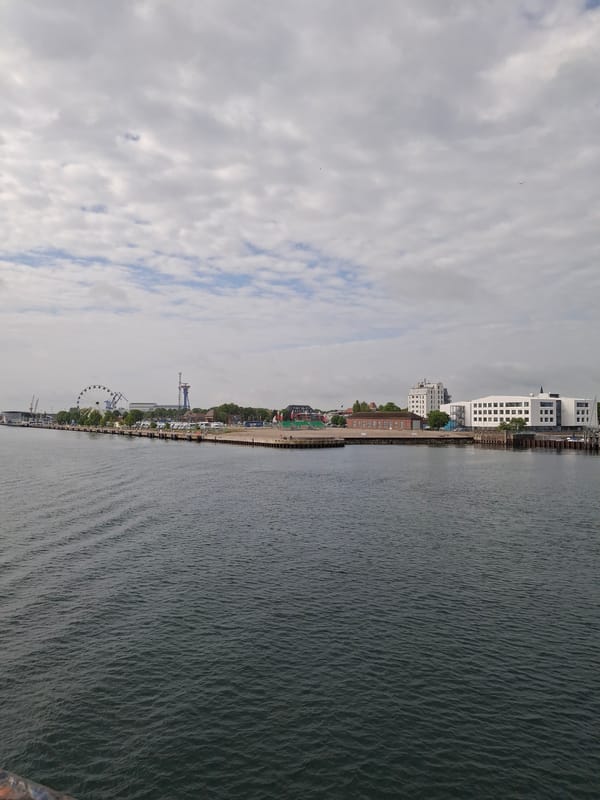 Morning harbor views captured in Rostock, Germany waterfront area