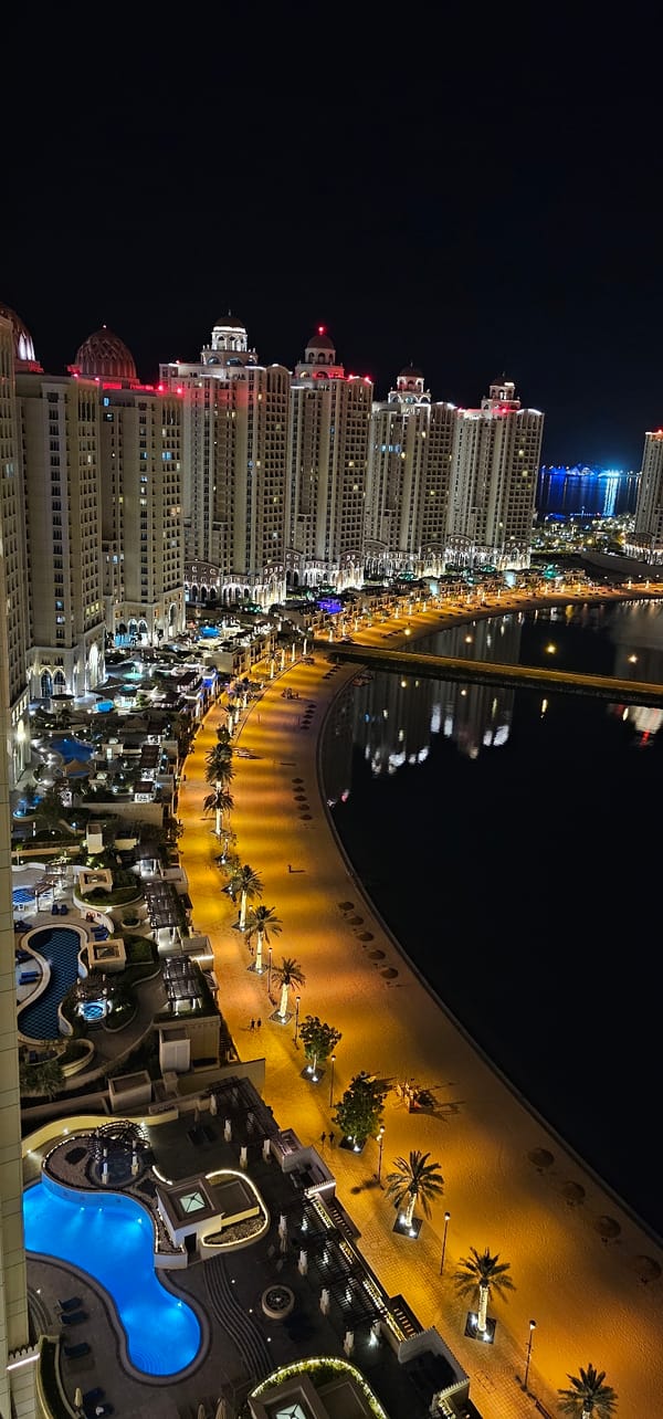 Nighttime view captured of Pearl-Qatar luxury waterfront development