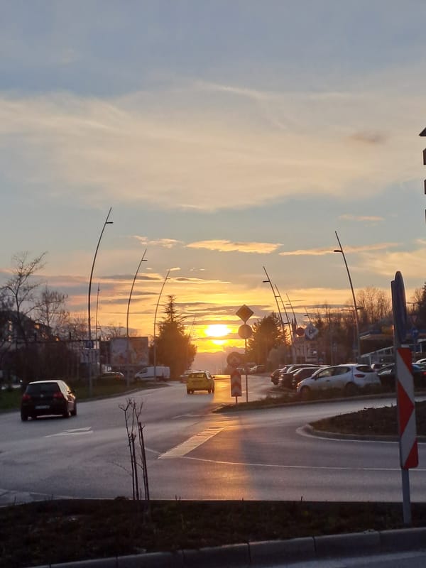 Sunset captured over busy road in Veliko Tarnovo