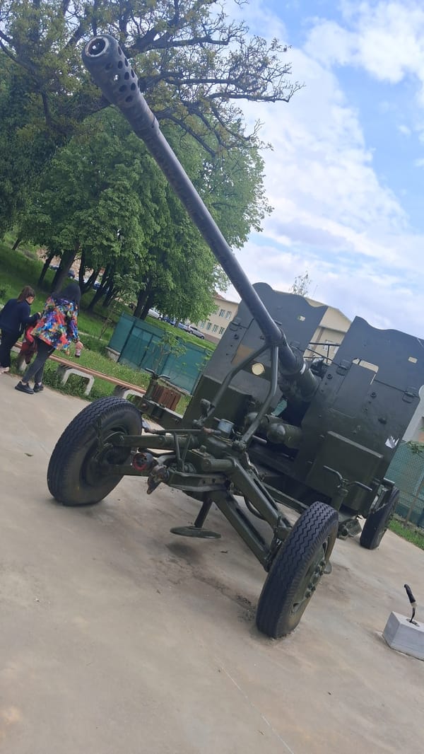 Family visits war memorial with artillery display in Bulgaria