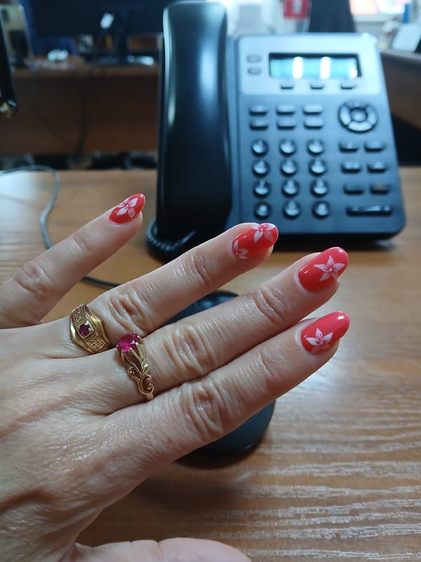 Manicured hand with decorative nails photographed in Vratsa, Bulgaria