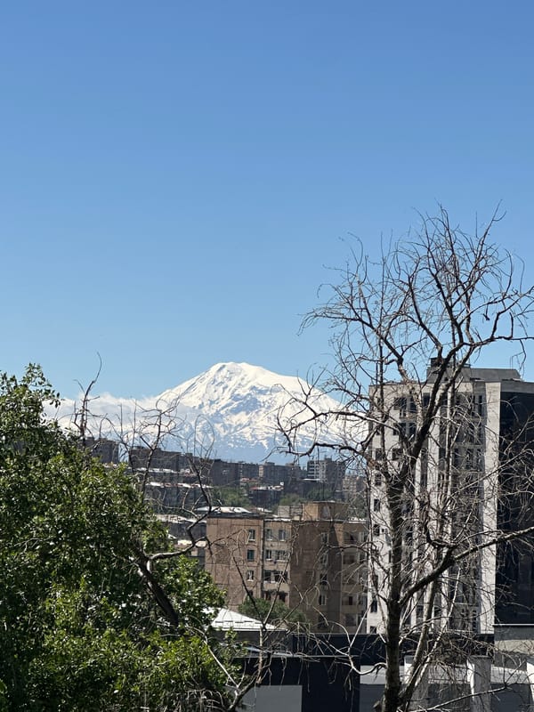 Snow-capped Mount Ararat visible from Yerevan under clear skies