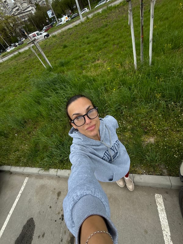 Woman takes selfies outdoors and in supermarket in Pleven