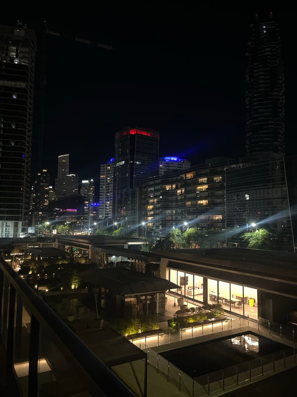 Buenos Aires skyline photographed from balcony at night
