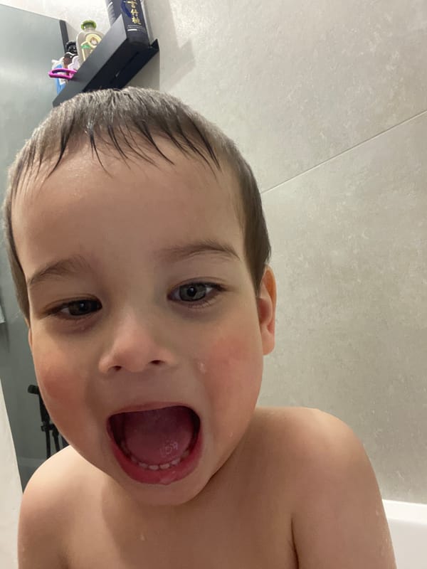 Toddler observed during bath time in Izhevsk bathroom