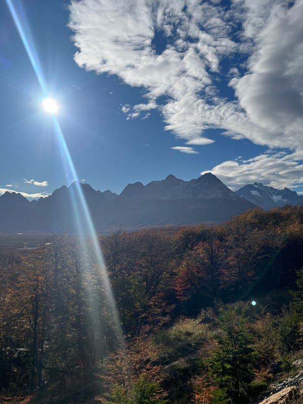 Mountain landscape documented under blue skies in Ushuaia