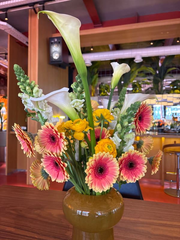 Morning coffee and flower arrangements captured in Yerevan