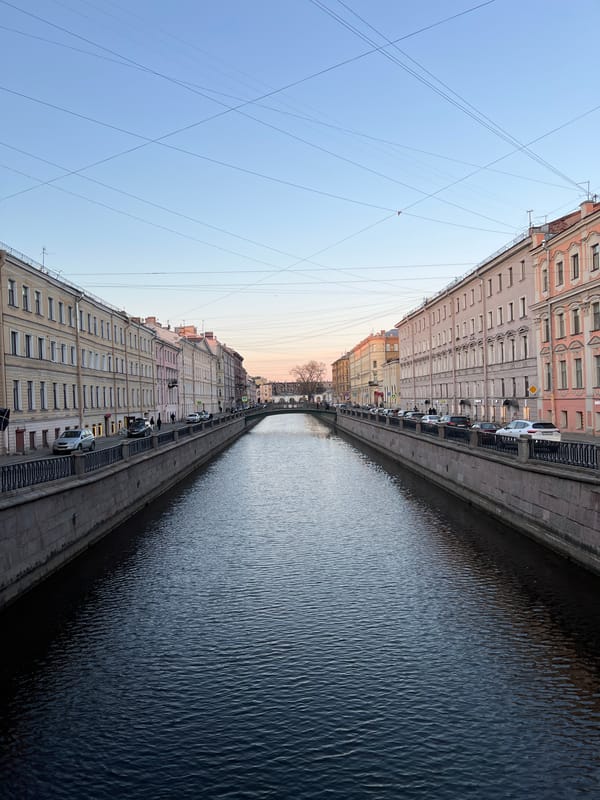 Observer documents canal and building facades in Saint Petersburg