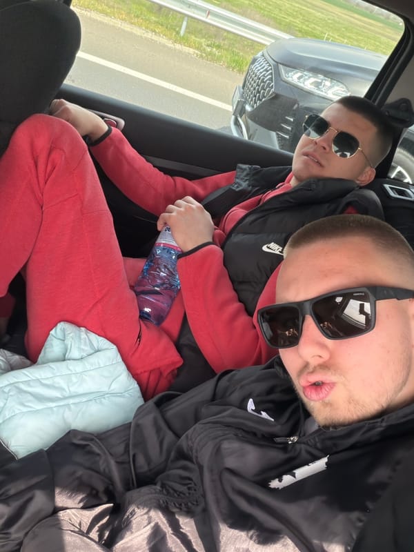 Two men travel by car through Pazardzhik region, Bulgaria