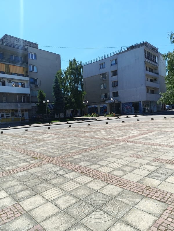 Morning scene captured at Karnobat public square, Bulgaria