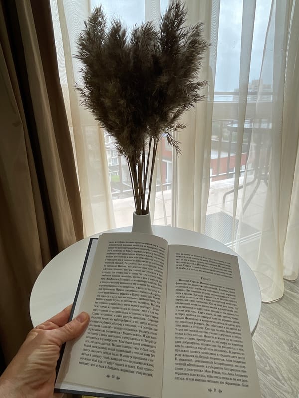 Morning reading scene with Dostoevsky book captured in Sochi