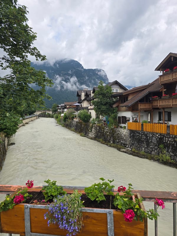 Garmisch-Partenkirchen on a foggy, overcast July morning