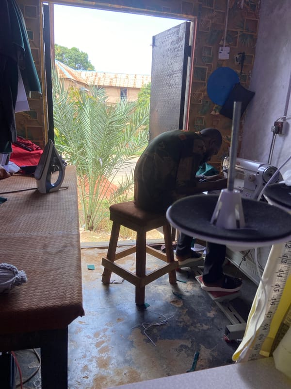 Inside a working tailor's shop in Jos, Nigeria