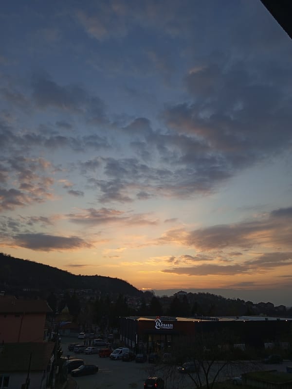 Evening sky displays colorful sunset in Svishtov, Bulgaria
