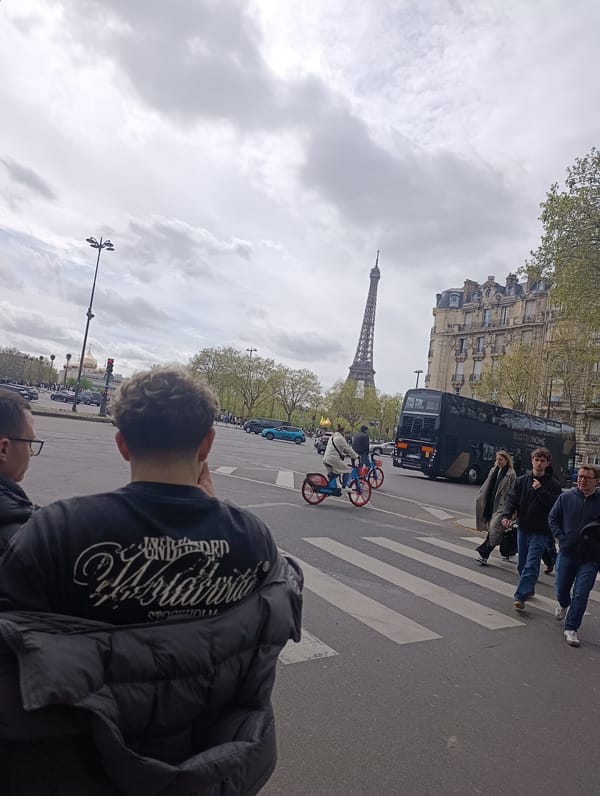 Morning café visit and street scenes near Eiffel Tower