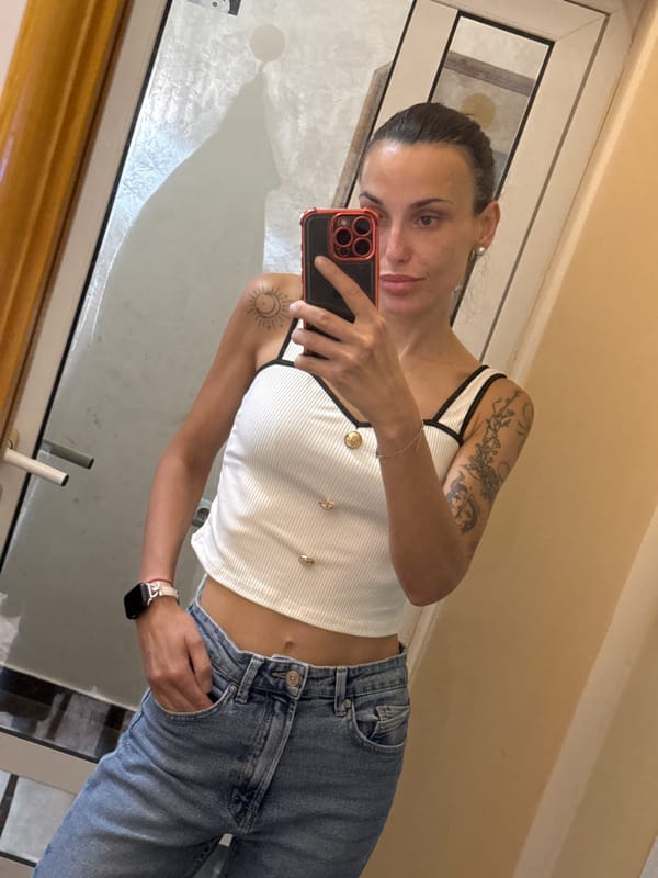 Woman takes morning selfie in mirror in Pleven