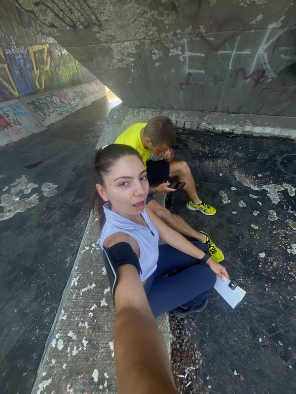 Selfie session under a graffiti overpass in Varna