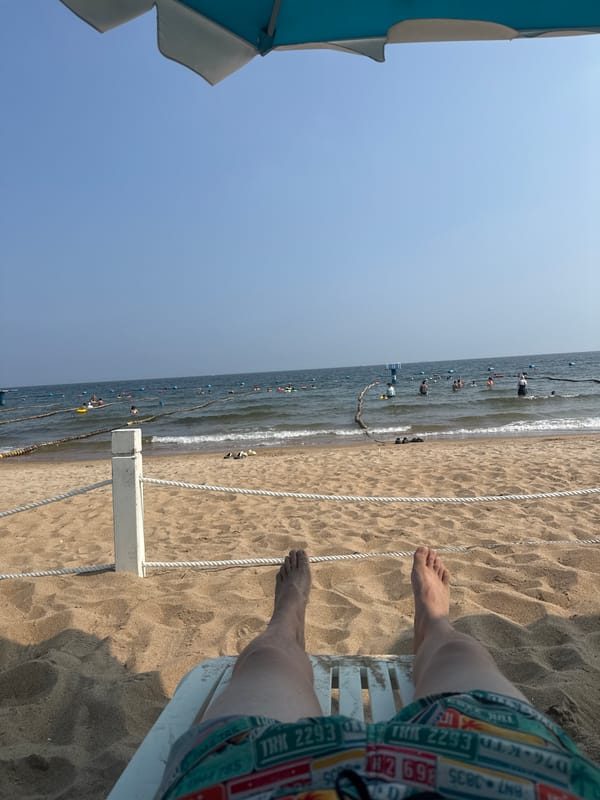 Beach day in Qinhuangdao, kicking back in the sun