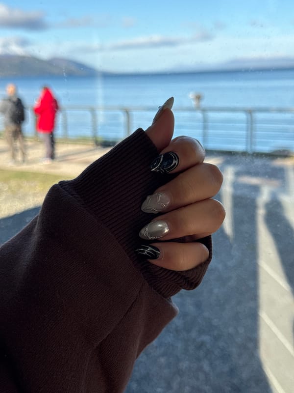 Nail art and dog walking captured in Ushuaia
