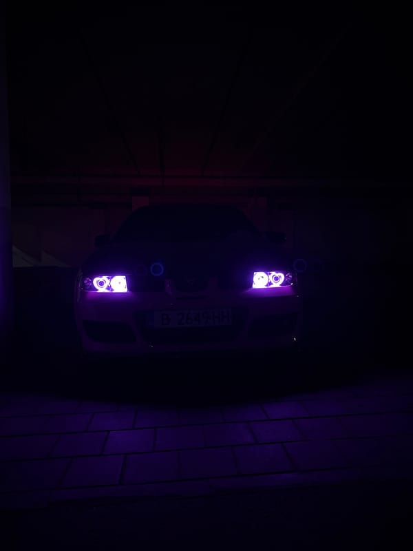 Car with violet headlights parked in Varna garage