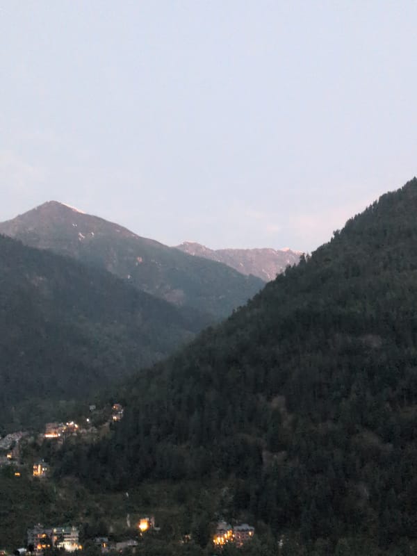 Evening mountain landscapes documented in Vashisht, India during twilight hours
