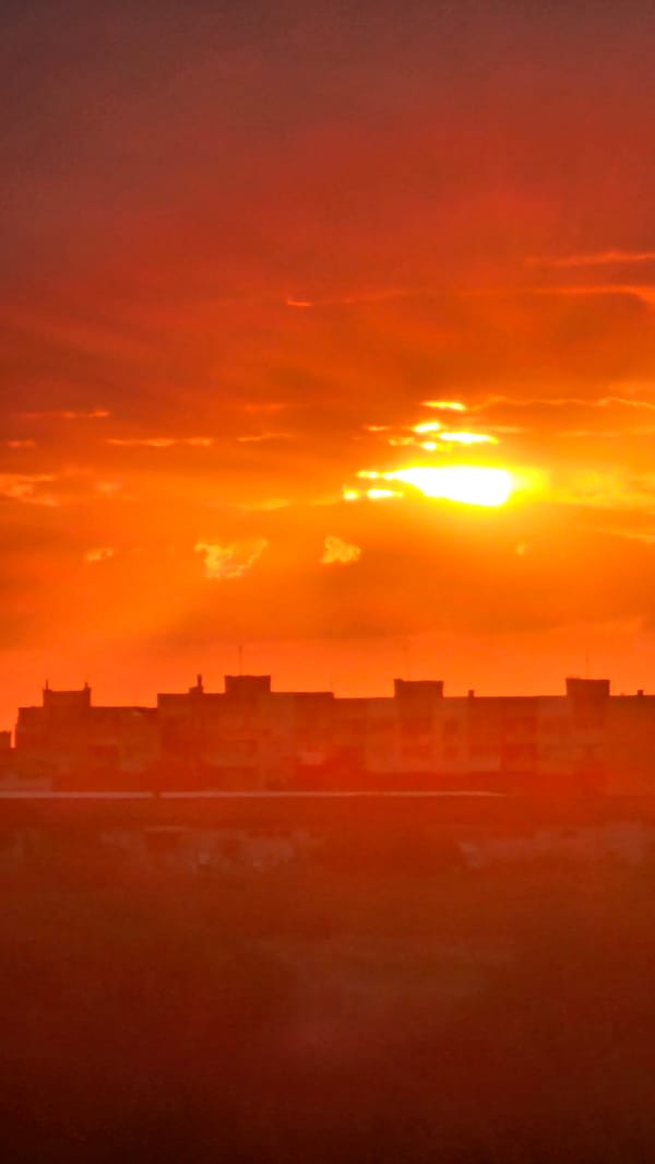City sunset watched from multiple angles over ten minutes