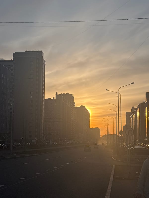 Golden sunset illuminates Murino road and buildings