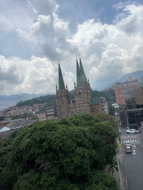High-angle view captured of Medellín's Metropolitan Cathedral Basilica