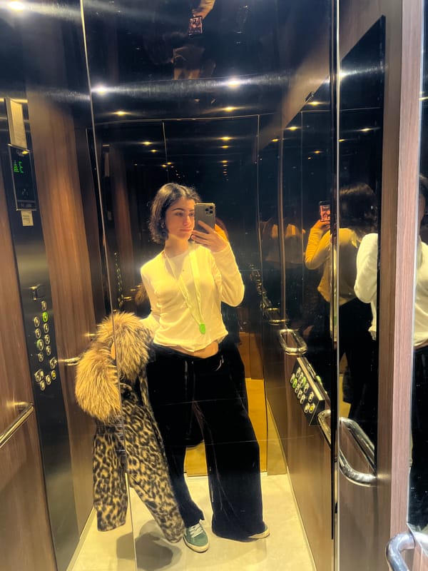 Woman takes selfie in elevator in Spa, Belgium