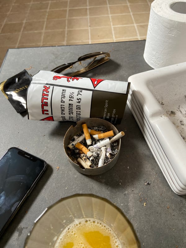 Cluttered bathroom counter documented in Tel Aviv