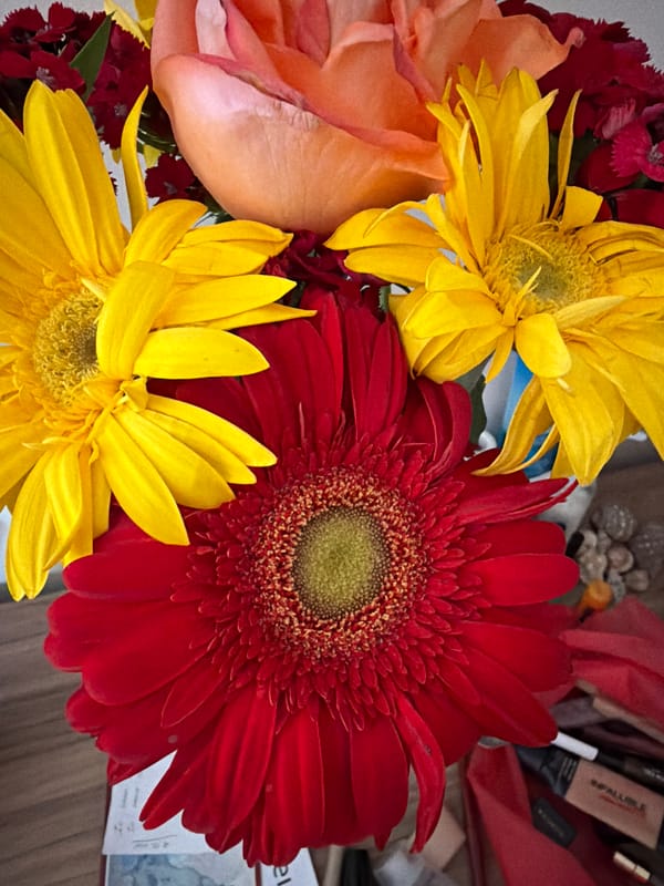 Colorful flower bouquet photographed multiple times in Catania