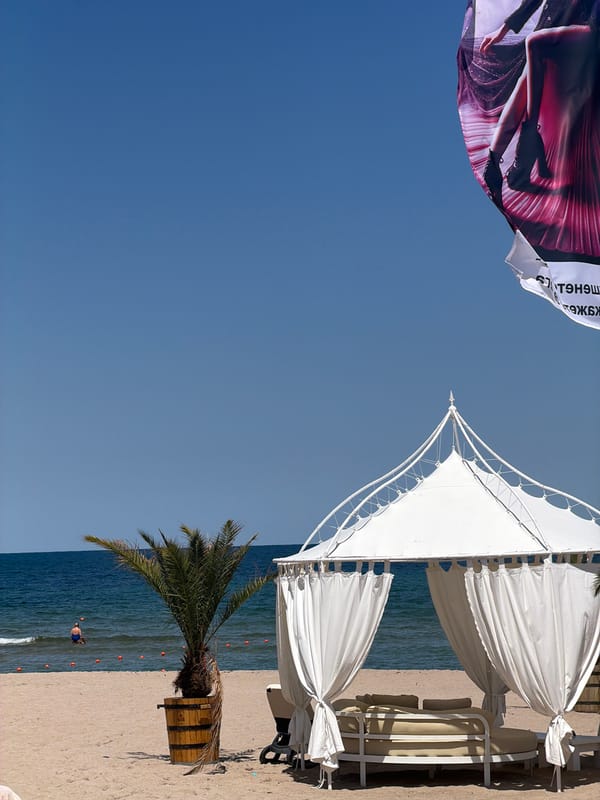 Shaded lounge gazebo on a sunny Lozenets beach