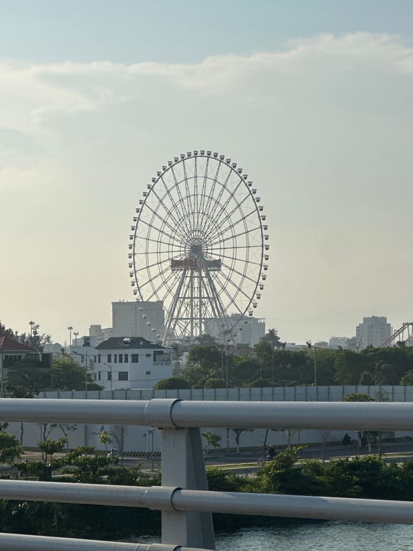 Tourist captures Sun Wheel Ferris wheel view from bridge