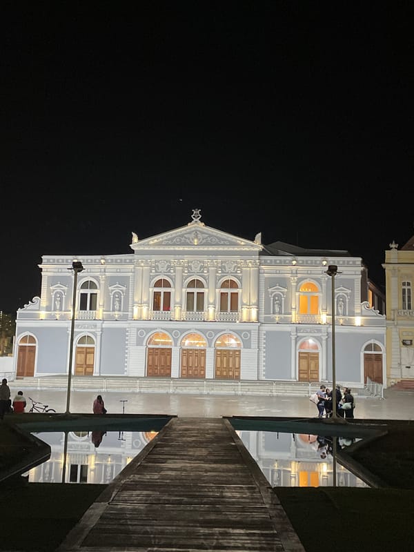 Nighttime documentation of Iquique's historic downtown landmarks